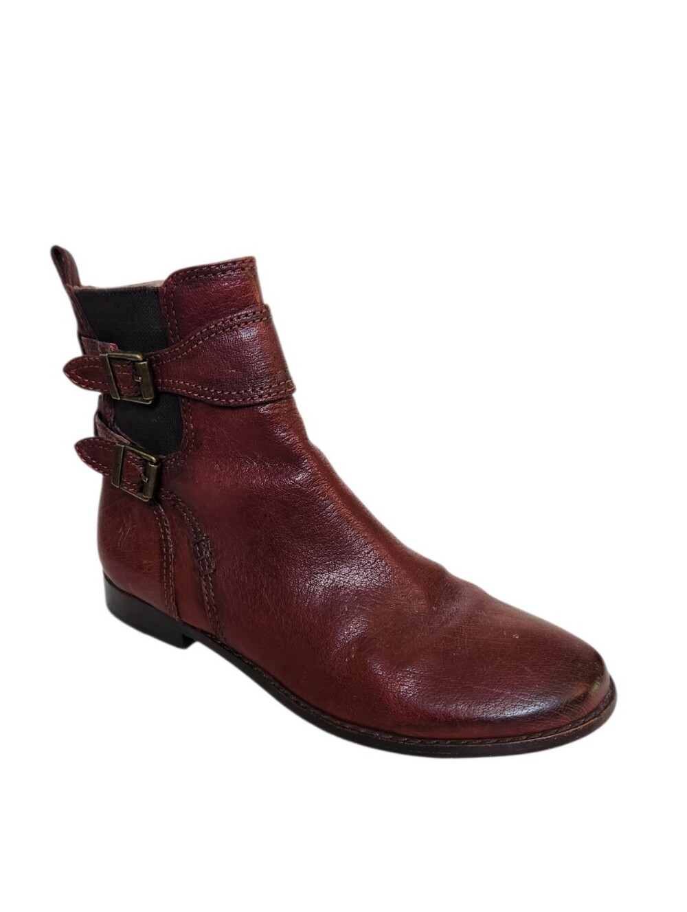 Frye Anna Gore Brown Leather Short Buckle Boots Size 6.5